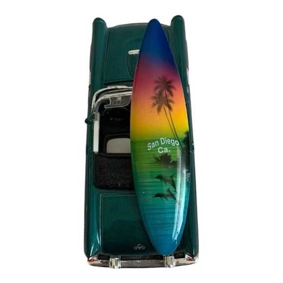 1955 Ford Thunderbird Green Die-Cast Model Car Surfboard Rare Collectible - Picture 4 of 4